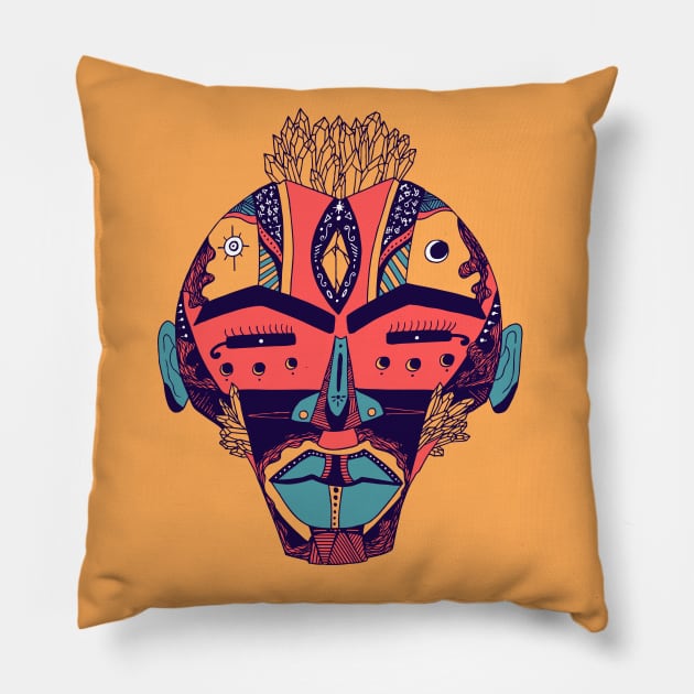 Retro Triad African Mask 4 Pillow by kenallouis