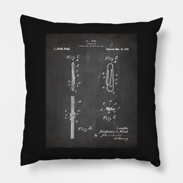 Paper Clip Patent - Teacher Office Secretary Art - Black Chalkboard Pillow by patentpress