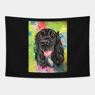 Black cocker spaniel , colourful watercolour background Tapestry