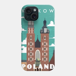 Krakow, Poland. Retro travel poster Phone Case