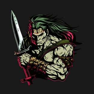 Warrior With Long Hair And Sword T-Shirt