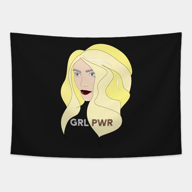 Women Portrait Illustration GRL Pwr Light Hair black Tapestry by Kirovair