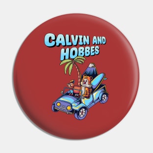 Calvin and hobbes riding a jeep goes to vacation Pin