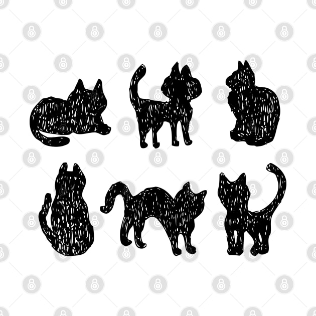 Freehand sketch black cats by EkaterinaP