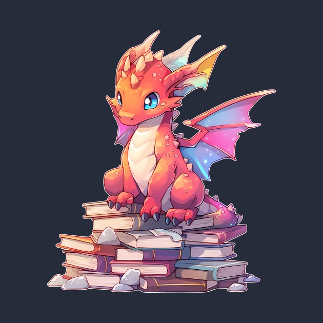 Book Lover Cute Red Dragon by Seraphine