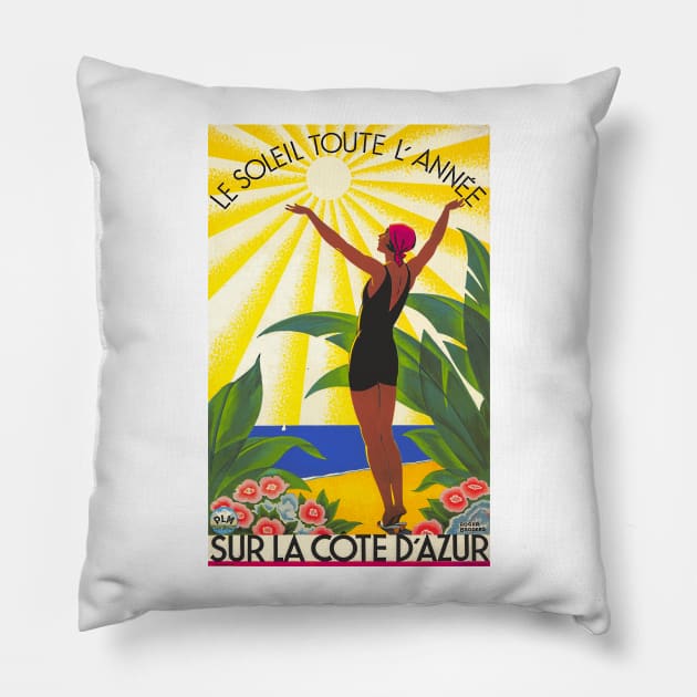 La Cote d'Azur (French Riviera) Vintage Travel Poster Pillow by Naves