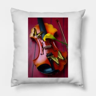 Baroque Violin And Butterflies Pillow