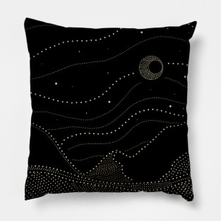 Golden Night Starry Sky Crescent Moon Black and Gold Pillow