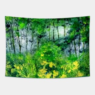 Lush Green Forest acrylic painting Tapestry