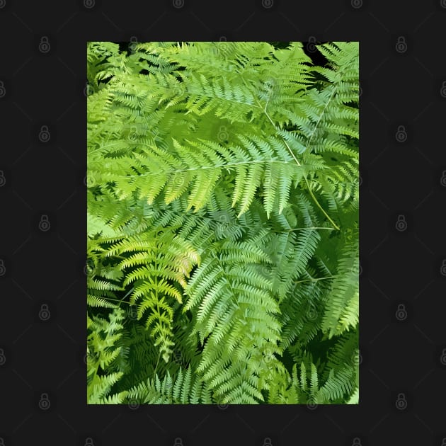 Lush green fern leaves, tropical forest print in vivid colors by KINKDesign