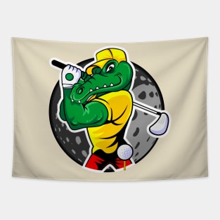 alligator golfer illustration Tapestry