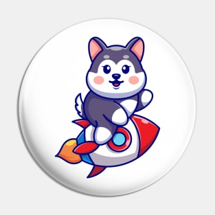 Cute husky riding rocket cartoon Pin