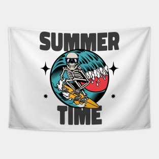 Summer Time Skeleton Surfing Tapestry