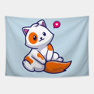 Cute Cat Sitting Cartoon Tapestry