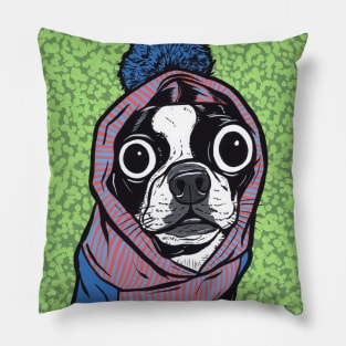 Boston Terrier Sweater Hoodie Pillow