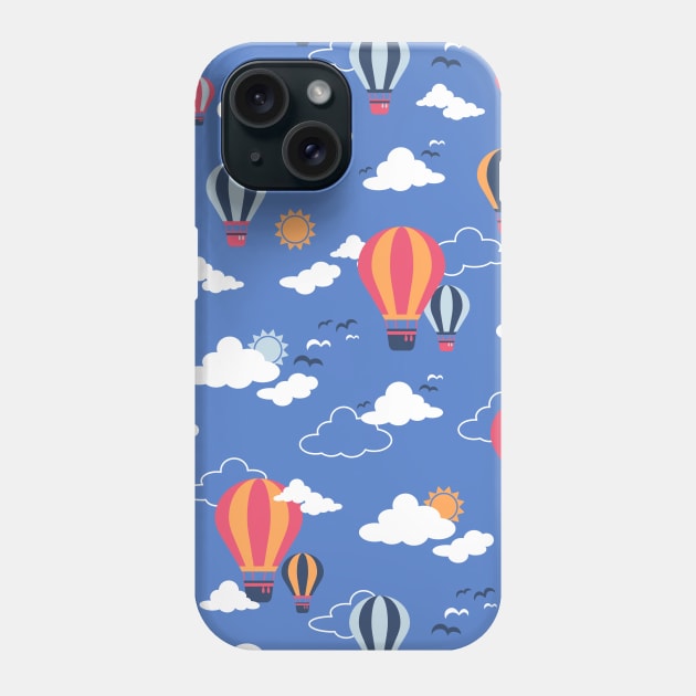 Hot Air Balloon in Blue Sky Pattern II Phone Case by FlinArt