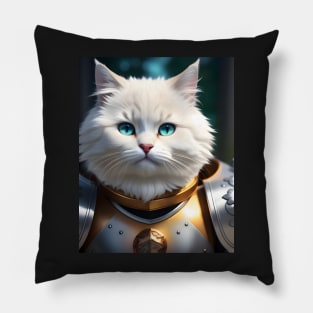 Cat in Armor - Modern Digital Art Pillow