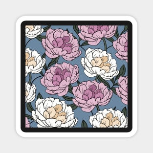 The white and pink peonies in a lovely pattern pale blue background Magnet