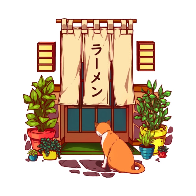 The red cat and the Japanese ramen shop by AnGo