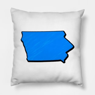 Bright Blue Iowa Outline Pillow