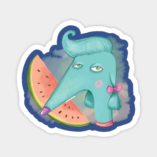 watermelon dog Magnet by TeesByKimchi