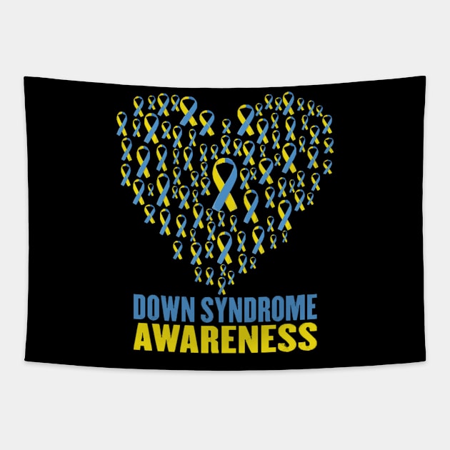 Down syndrome awareness design with ribbon heart Tapestry by zaymen.bouragba