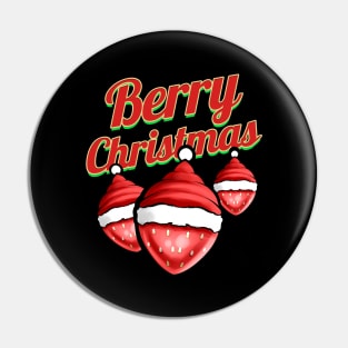 Strawberry With Santas Hat Celebrating Berry Merry Christmas Pin