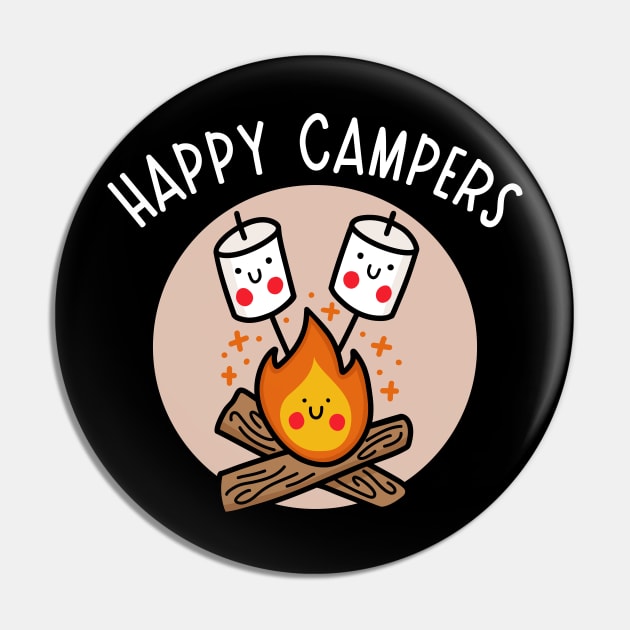 Kawaii Campfire with Happy Marshmallows (dark) Pin by designminds1