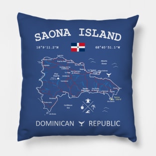 Saona Island Dominican Republic Flag Travel Map Coordinates GPS Pillow