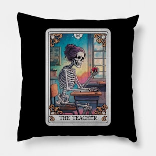 The Teacher Skeleton Tarot Card Occult Gothic Funny Sarcastic Pillow