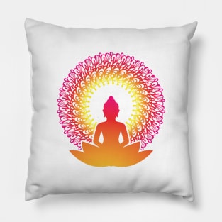 Enlightened Soul Buddha Silhouette - The Peaceful Soul Mandala Print Design GC-092-16 Pillow