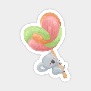 Koala Hanging on a Hearty Shape Lollipop Magnet