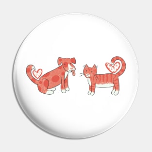 Heart Dog and Cat Pin