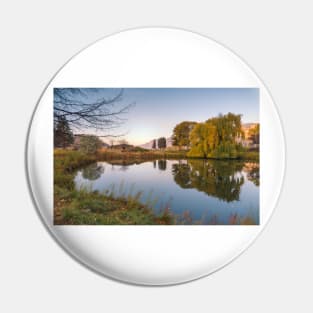 Garden Pond Reflecting Autumn Trees at Sunset Pin