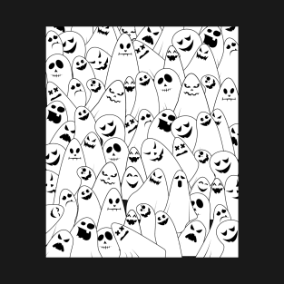 Halloween Spoopy Ghosts Spirit Scary Pattern Emotions Crowd Pattern T-Shirt