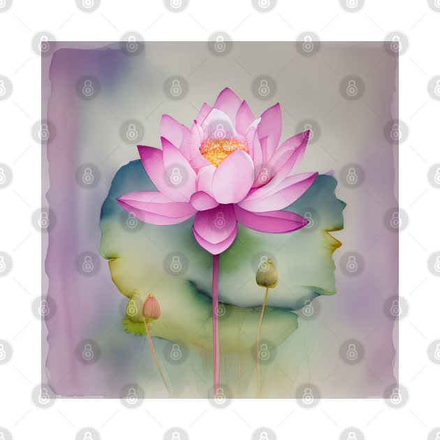 Large Pink Lotus Watercolour Flower by PurplePeacock