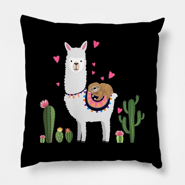 Sloth Riding Llama Valentines Day Hearts Love Shirt Pillow by Rozel Clothing