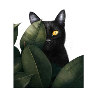 Black cat in ficus T-Shirt