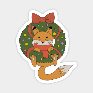 Cozy Fox in Festive Wreath and Bow! Magnet