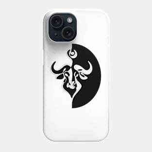 Minimalistic Continuous Line Bull Portrait (black and white colorblock) Phone Case