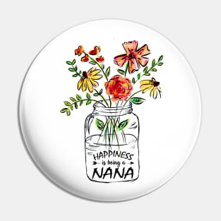 Womens Happiness Is Being A Nana Shirt - Flower Art - Grandma Tee T-Shirt For Women Pin