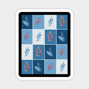 Red Blue Leaves Tiles Magnet