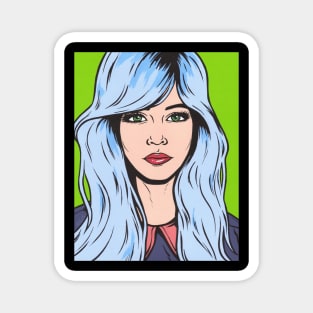 Pastel Blue Comic Girl Magnet