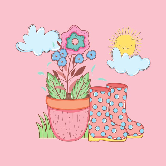 Little wellie garden scene by Lemon Squeezy design 