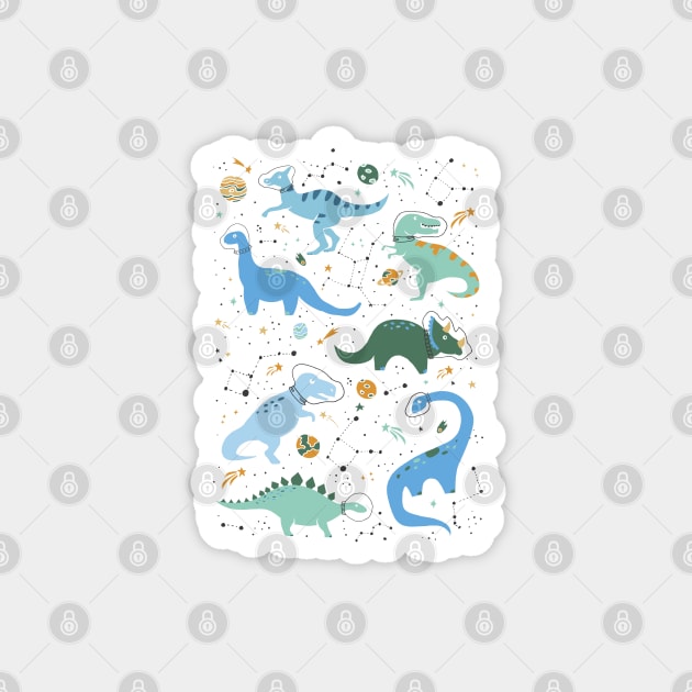 Space Dinosaurs in Blue Magnet by latheandquill