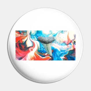 Glossy Red, White, and Blue Shark Tooth Fossil Paint Swirl Print Pin