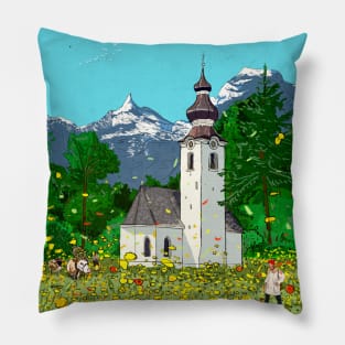 Gnadenwald Innsbruck Austria Landscape Whimsical Illustration Pillow