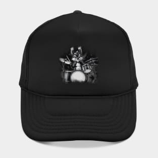 Squirrel Playing Drums Black and White Hat