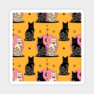 Carpe Noctem Black Cat Pattern in yellow Magnet