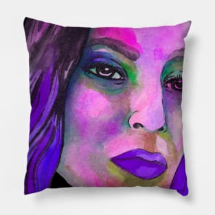 Violet watercolor girl portrait Pillow